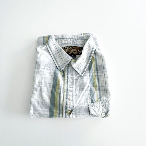 PrAna Mens Casual Button Down Shirt Plaid Short Sleeve White Medium - Picture 7 of 7
